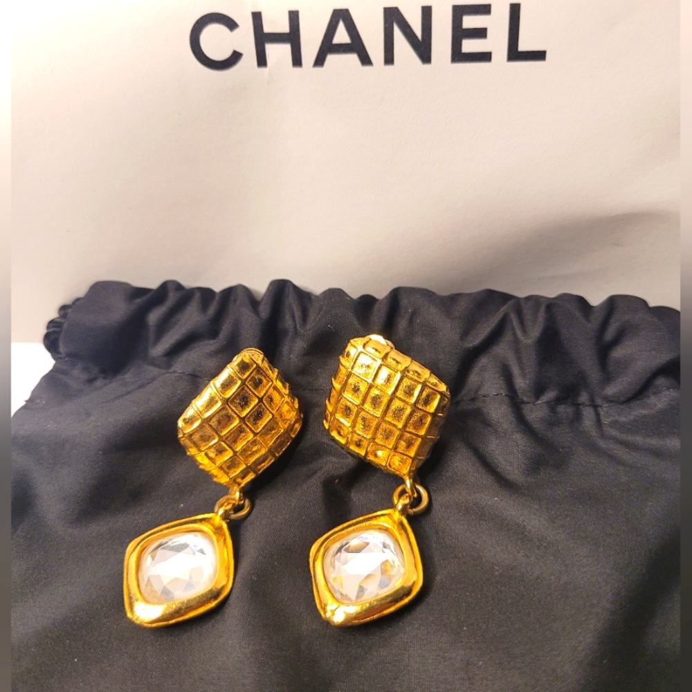 Chanel 24K Plated Diamond Vintage Earrings